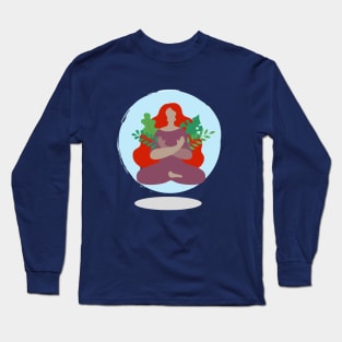 Floating Woman in Yoga Pose Long Sleeve T-Shirt